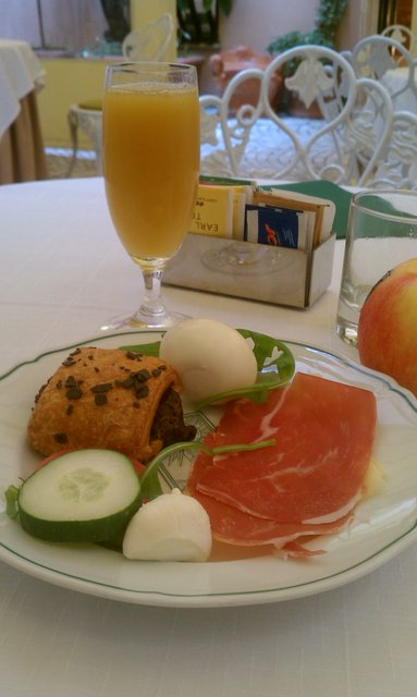 Outdoor breakfast (the other plate was fruit, really).