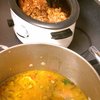 Food Friday prep: pork shoulder and jambalaya getting slow cooked.