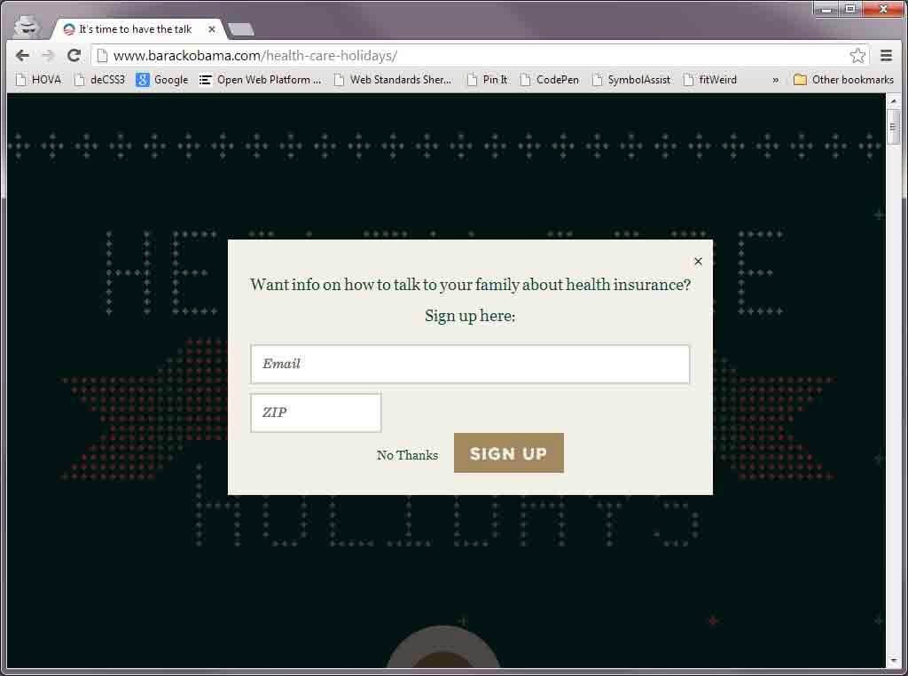 Screen shot of holiday discussion cheat sheet at barackobama.com.