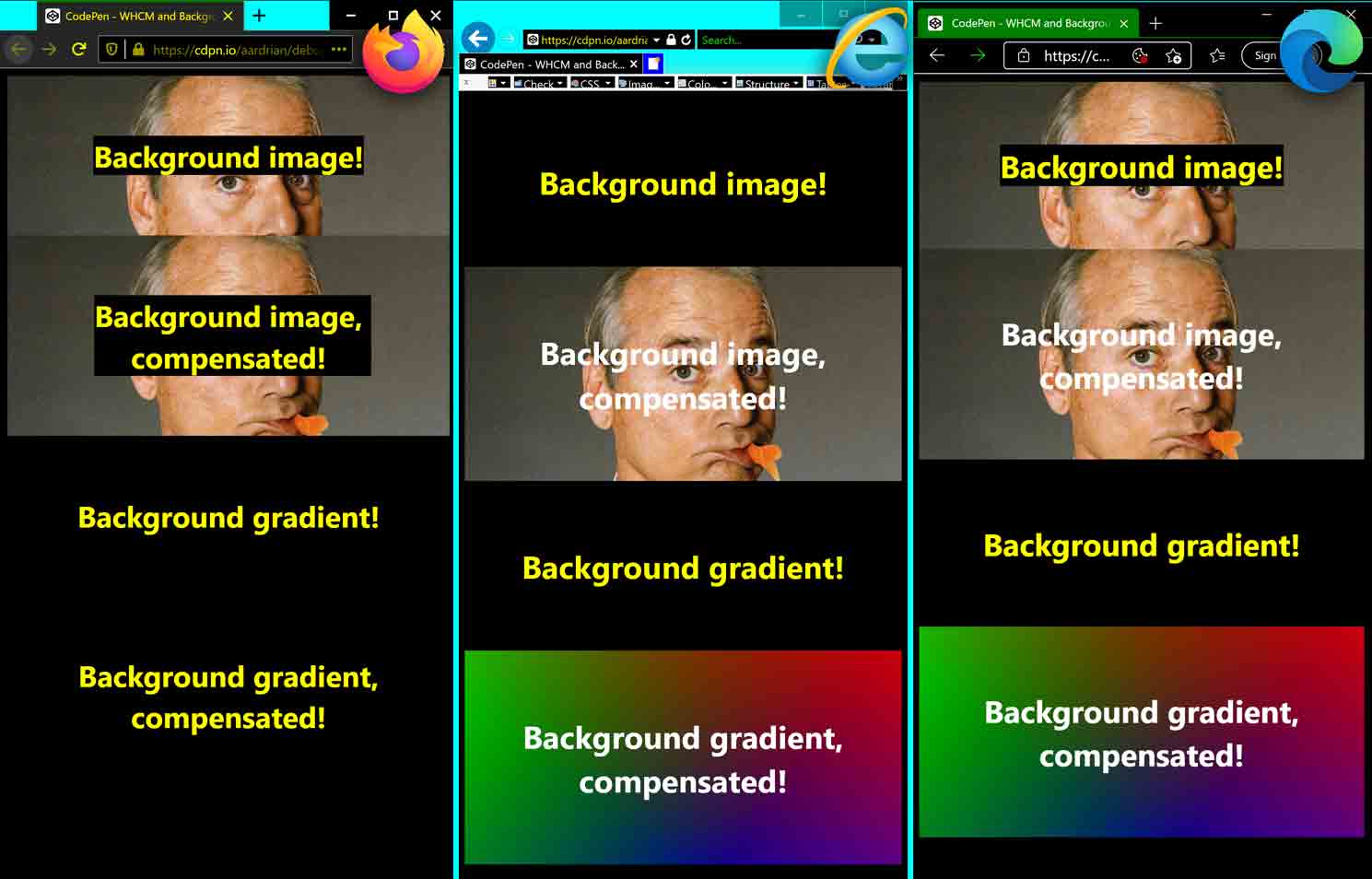 Side-by-side view of the differences in background display.