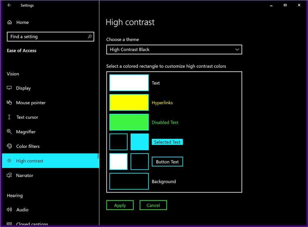 High Contrast Black theme